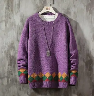 Purple RUIHUO, вязаный зимний свитер, Мужской пуловер, зимнее пальто, мужской свитер, зимнее Мужское пальто, мужские свитера, осень, XXXL одежда - Цвет: Purple