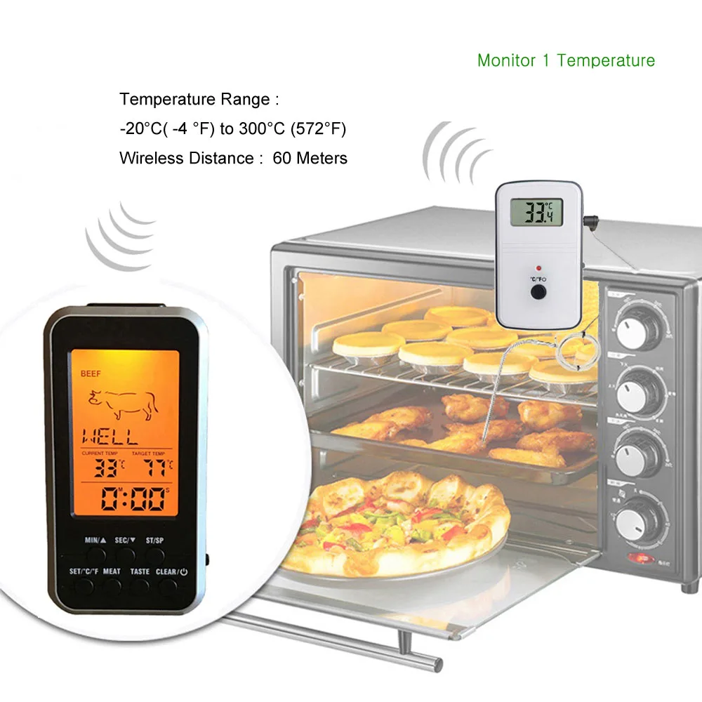 Kitchen Oven Food Cooking Barbecue Grill Roast Termometer Water Milk Temperature Meter Probe Remote Digital Meat BBQ Thermometer