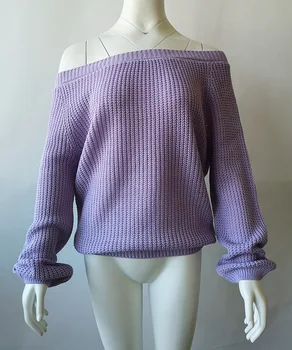 

2020 autumn and winter pullovers off-the-shoulder European style large size solid color lantern sleeve sweater women 66825