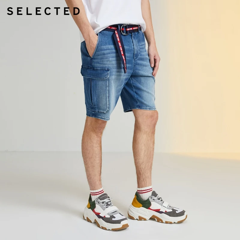 Cargo-Shorts Elasticized-Waist Big-Pockets Mens Casual Denim SELECTED Faded 4202S3509