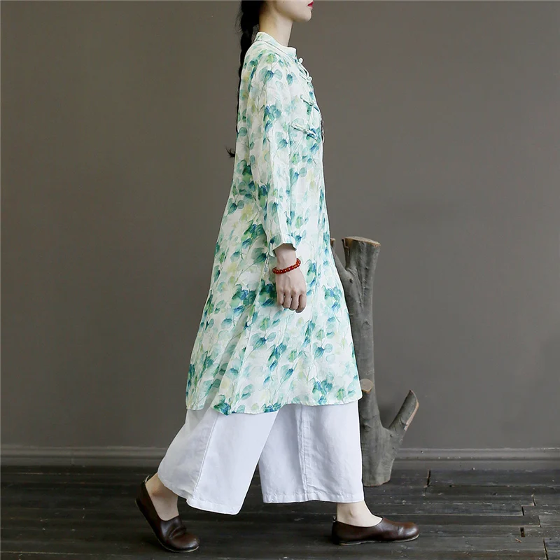 Johnature женское платье с цветочным принтом, льняное винтажное платье Cheongsam, осень, новое свободное высококачественное женское платье в китайском стиле