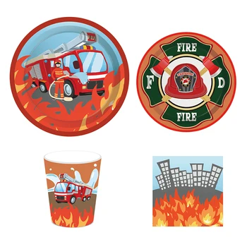 

44pcs/set Cartoon Theme Disposable Tableware Boy Birthday Party Favor Supplies Fire Truck Car Paper Plate Cup Baby Shower Decor