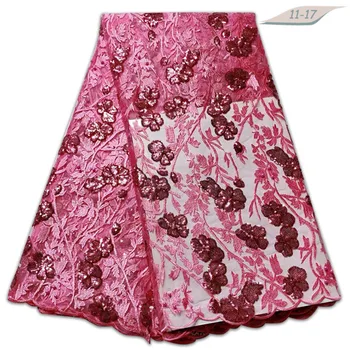 

African Wine Sequins Lace Fabric 2019 Hot Sale Nigerian Wedding Dress High Quality Organza French Net Mesh Lace 02