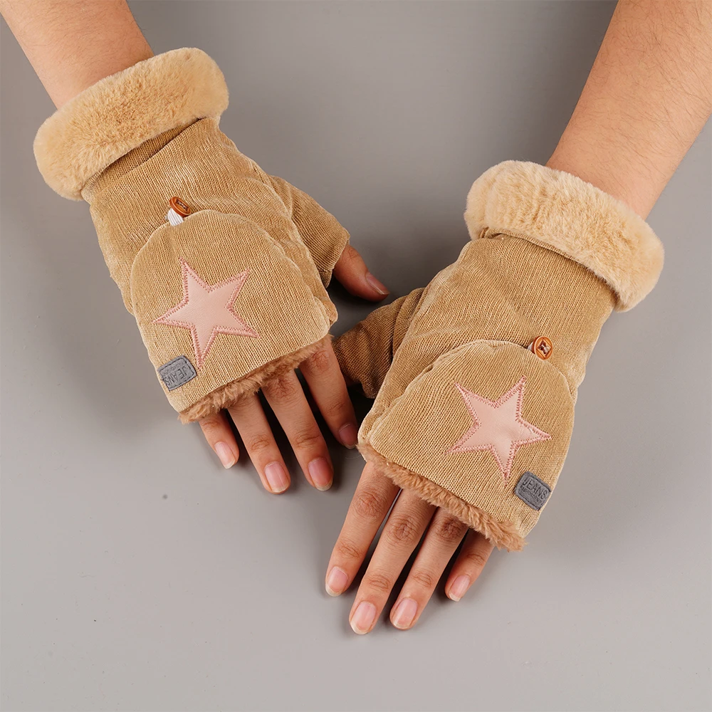YU XUE QING Star Flip милые перчатки высокого качества, теплые зимние перчатки без пальцев, мягкие митенки ярких цветов