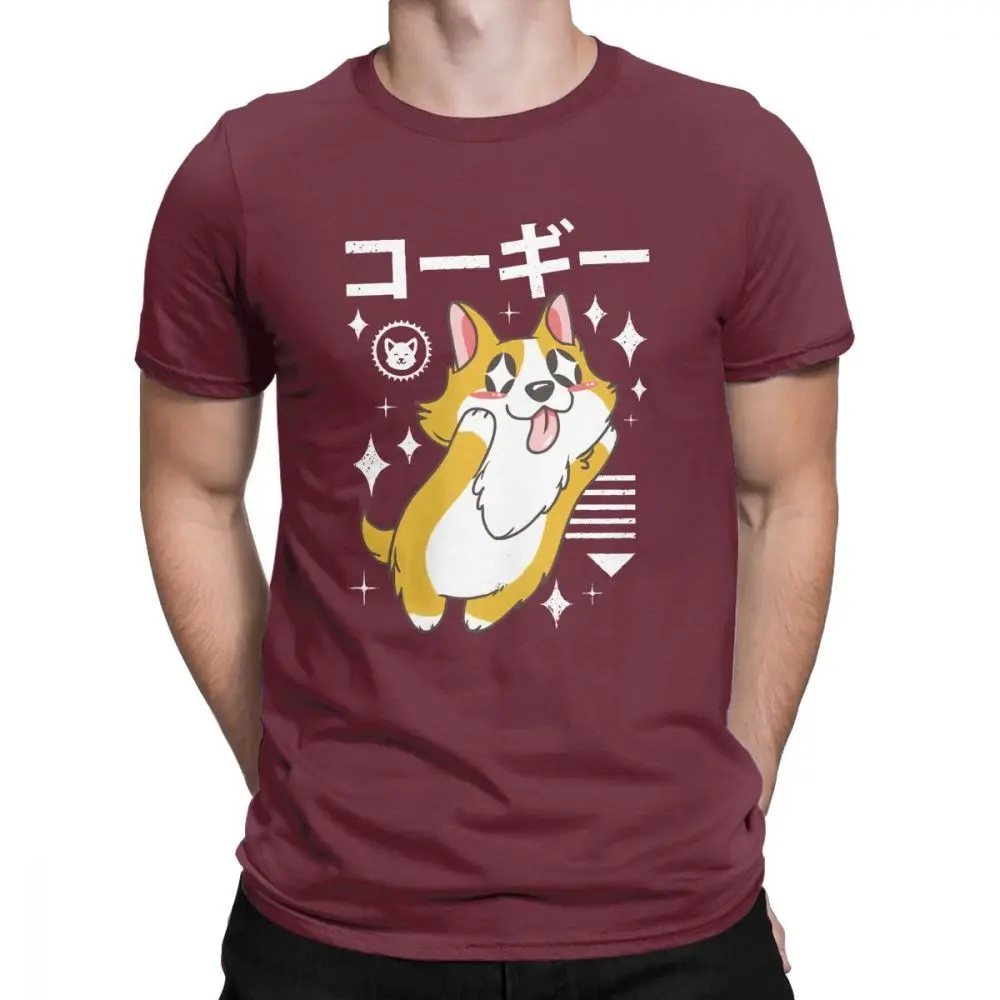 One yona Kawaii футболка с корги для мужчин милые животные японский уникальный чистый хлопок футболка с круглым вырезом короткий рукав Футболка размера плюс - Цвет: Burgundy