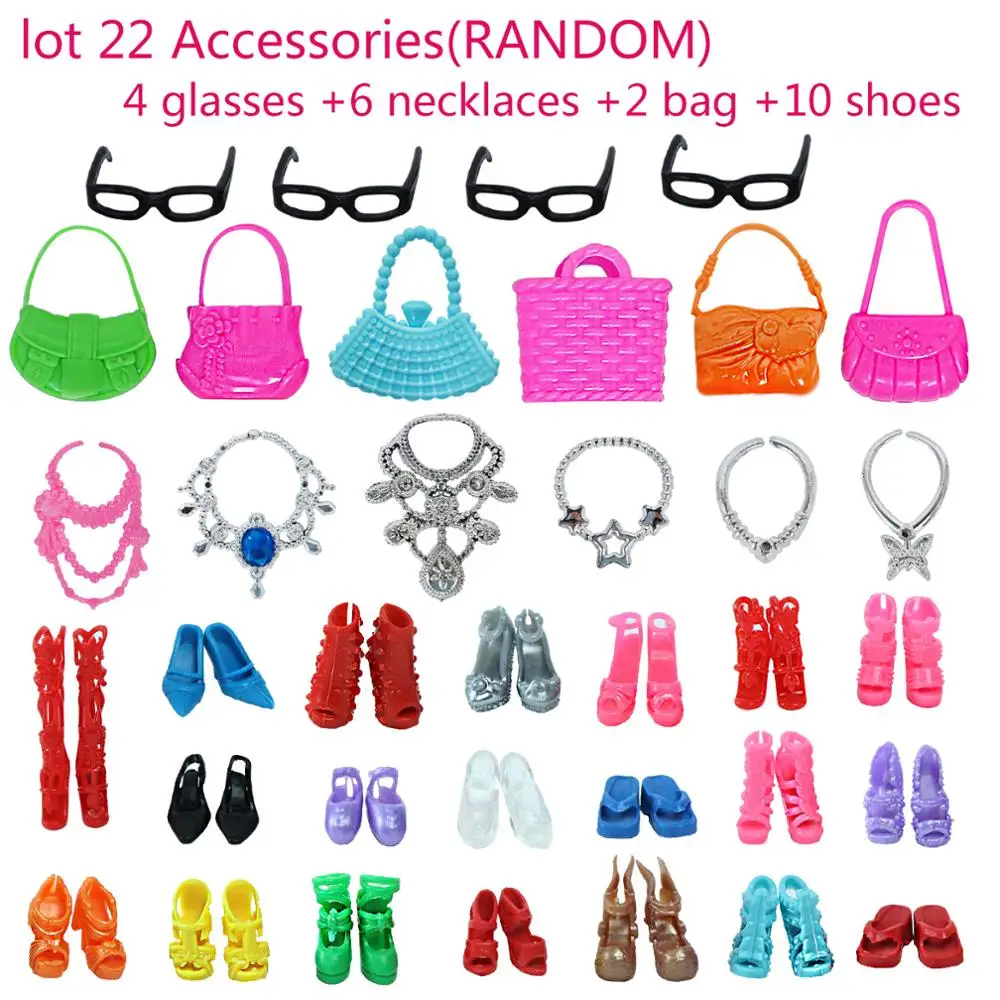 Plush Doll Accessories Doll Shoes Barbie Doll Clothes Doll Clothes Accessories Doll Bag Toys Doll Clothes Doll Eyewear Accessories Doll Accessories BJDBUS Doll Accessories for Barbie Doll Clothes Mixed Mini Dress Handbags Hangers High Heels Shoes Necklaces Glasses Kids Toy