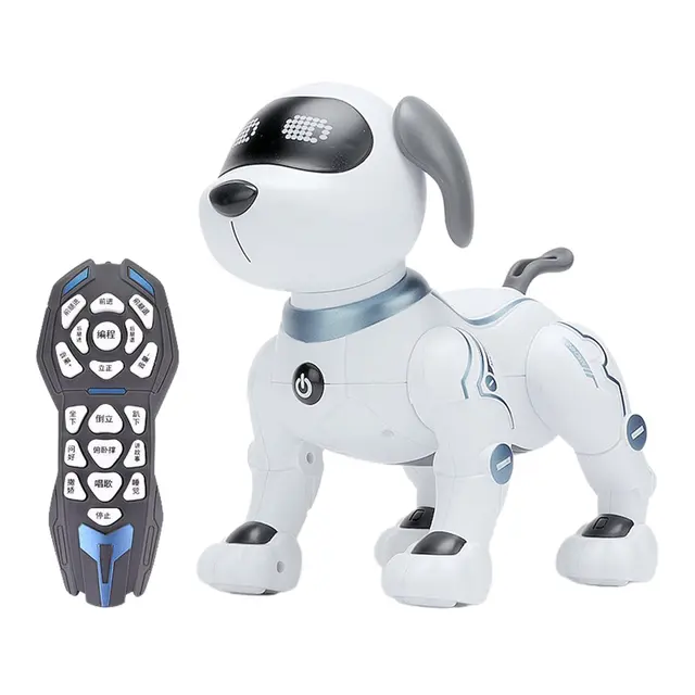 Electronic Robot Dog Stunt Dog Remote Control Robot Dog Toy Voice Control Music Dancing Toy for Kids Birthday Giftwhite