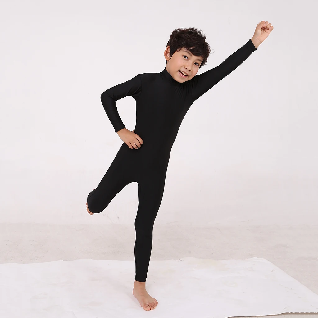 Kids Little Girls Boys Spandex Long Sleeve Full Body Unitard Skin Tight Dance Costumes