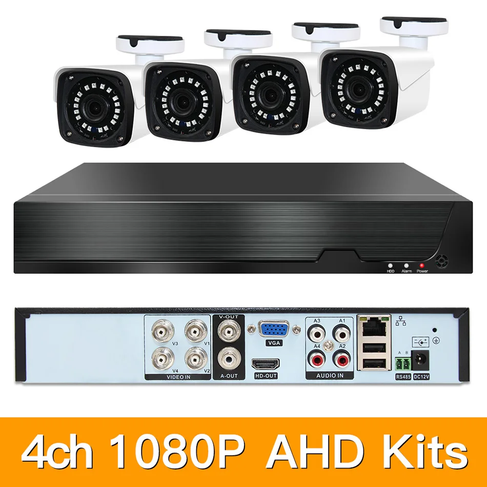 4ch 1080P AHD комплекты CCTV системы видеонаблюдения безопасности Гибридный DVR наружный металлический bulllet AHD камера видеонаблюдения P2P XMEYE 2MP комплекты