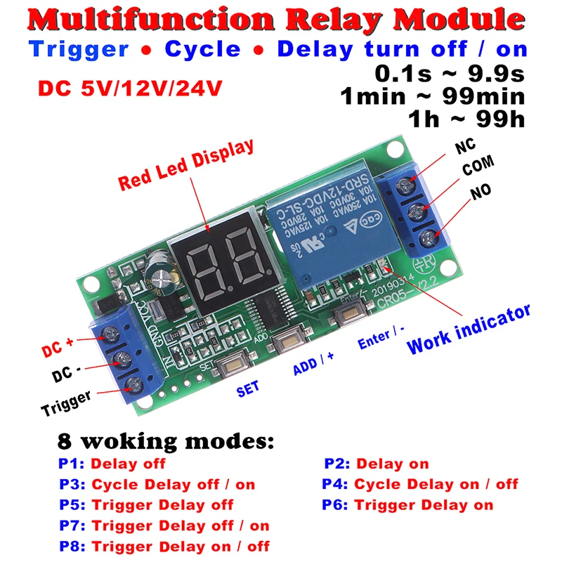 Multifunction Digital Time Infinite Delay Switch Timer Relay Module DC5V 12V OQF 