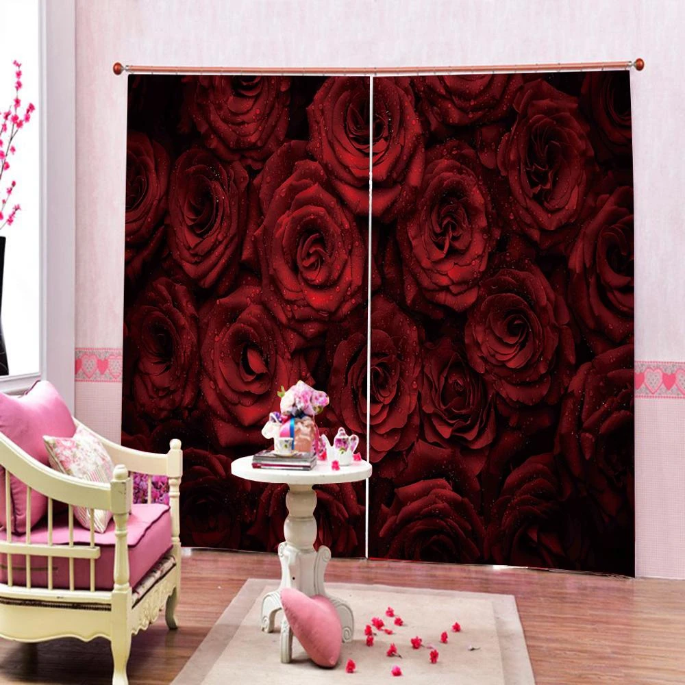 Dark Red Rose Flower Curtain Large Window Curtain For Living Room Bedroom Blackout Indoor Floral Drapes Sets 2 Panels With Hooks Curtains Aliexpress