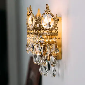 

French crystal wall lamp copper living room bedroom decoration lamp luxury hotel aisle lighting