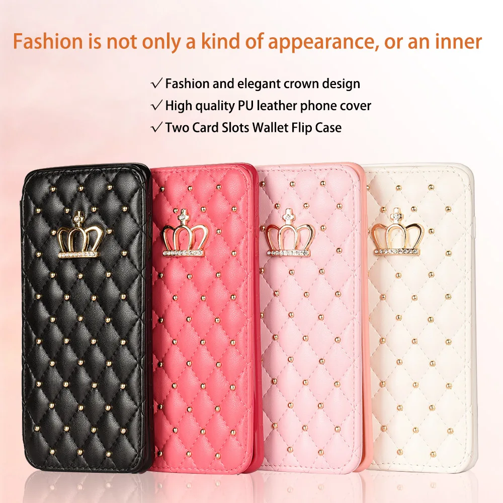 Luxury Leather Wallet Slim Flip Case for Samsung S20 Ultra S9 Plus S8 S10 S10e S7 Edge Shockproof Bling Crown Cover Card Holder Luxury Leather Wallet Slim Flip Case for Samsung S20 Ultra S9 Plus S8 S10 S10e S7 Edge Shockproof Bling Crown Cover Card Holder