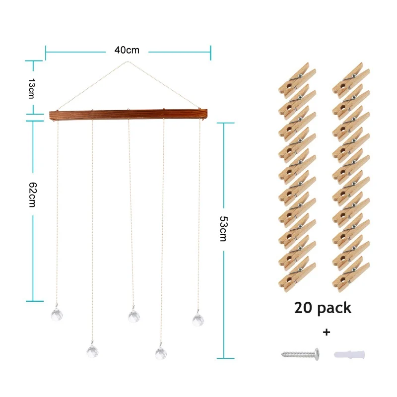 Household Decorative Hanging Photo Display Frame Pictures Organizer Home Wall Decor With Clear Crystal Pendant And 20 Clips