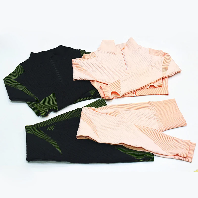 Осенне зимний женский бесшовный комплект для йоги рубашка на молнии с длинным