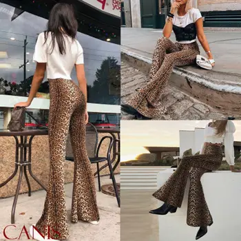 

New Fashion Women Animal Leopard Print Trousers High Waist Female Flares Pants Fashion Street Wear