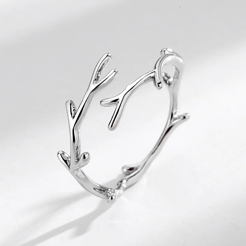 Silver rings silver ring QMCOCO simple branch leaf thin open adjustable for women girls party gifts