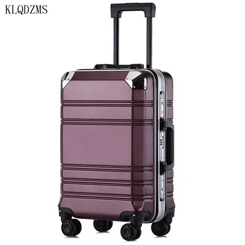 KLQDZMS 2" 24 дюйма Алюминий рамка чемодан на колесиках для путешествий Спиннер на кабина чемодан на колесиках с усиленным корпусом на колесах - Цвет: Eggplant purple