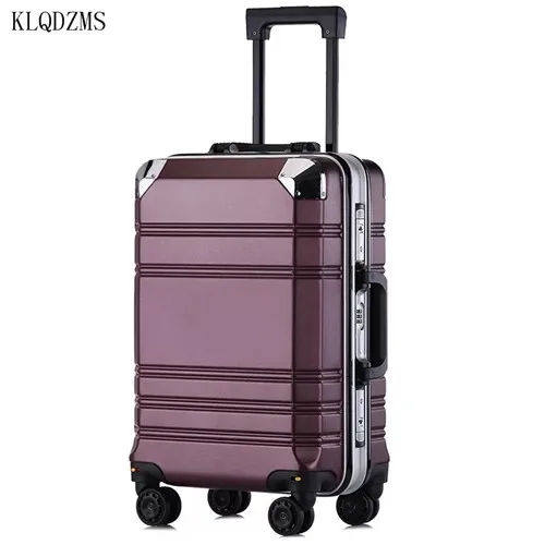 Eggplant purple KLQDZMS 2" 24 дюйма Алюминий рамка чемодан на колесиках для путешествий Спиннер на кабина чемодан на колесиках с усиленным корпусом на колесах - Цвет: Eggplant purple