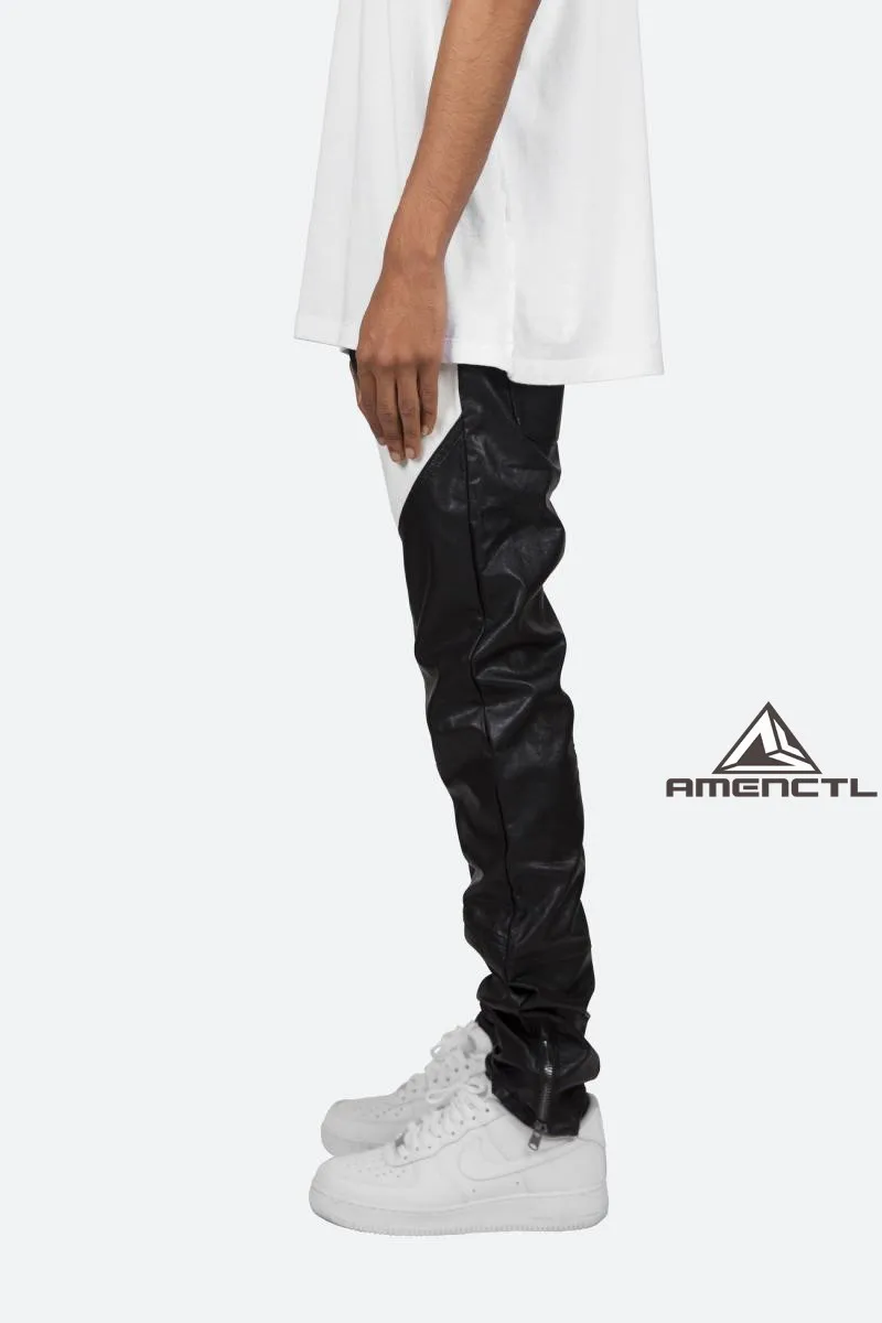 27-46 New Men's Clothing Fashion Singer Black and White Color Matching Casual Leather Pants Plus Size Costumes