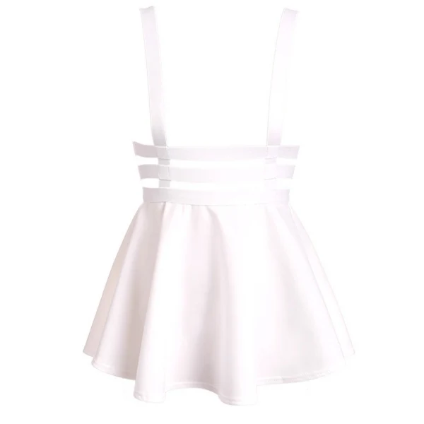 Vintage Women Skirts Hollow Out Mini Skater Skirt Summer Cute Suspender Clothes Straps High Waist Skirts Retro Solid Color Skirt