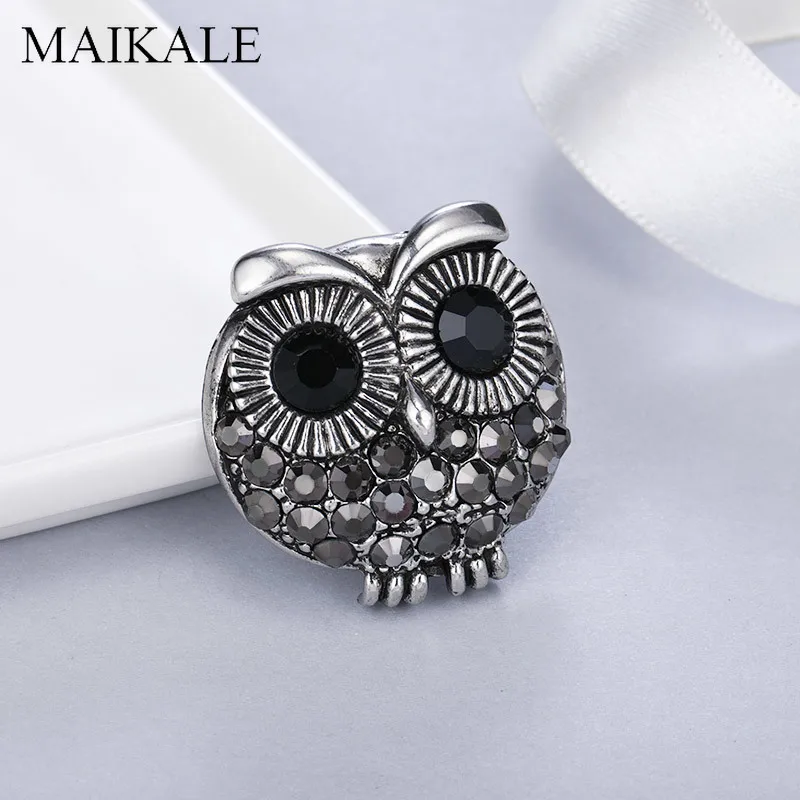 MAIKALE, милая круглая Хрустальная брошь в виде совы, булавки, очаровательные броши в виде животных для женщин, детей, аксессуары для сумки