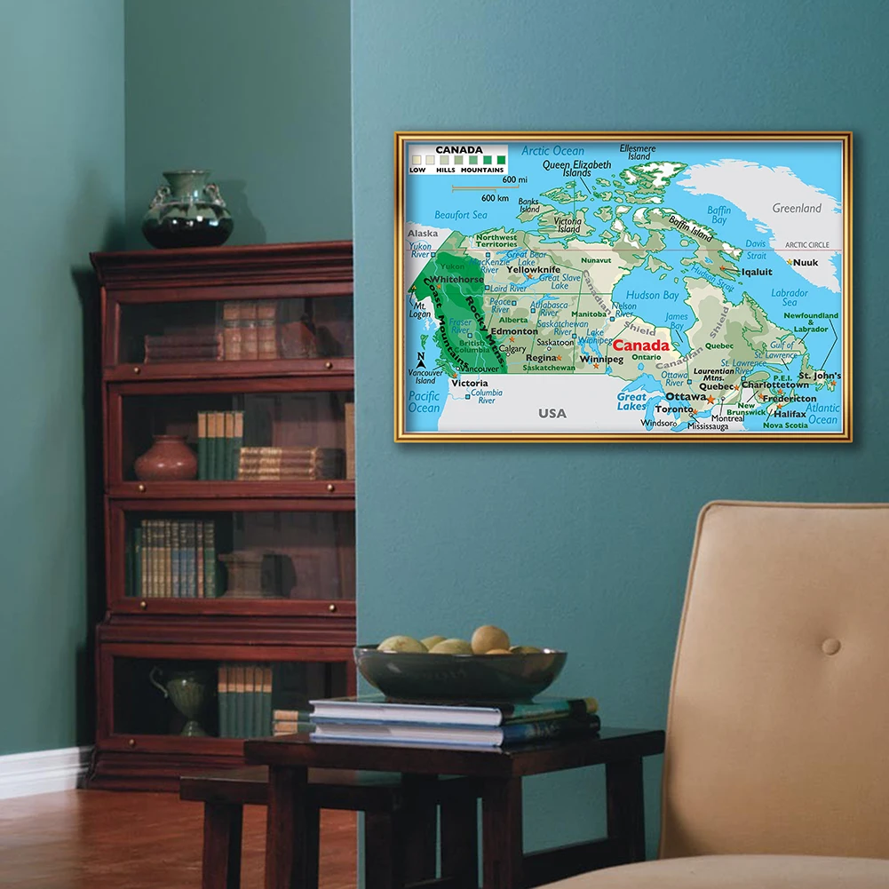 59*42cm The Canada Terrain Map Small Size Wall Art Poster Canvas Painting Travel School Supplies Living Room Home Decoration