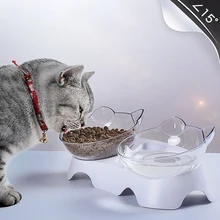 Миска для кошек двойного назначения, прозрачные миски для защиты шейного позвонка, наклона рта, питьевая вода, чаша для хранения пищевых продуктов для собак, кошек