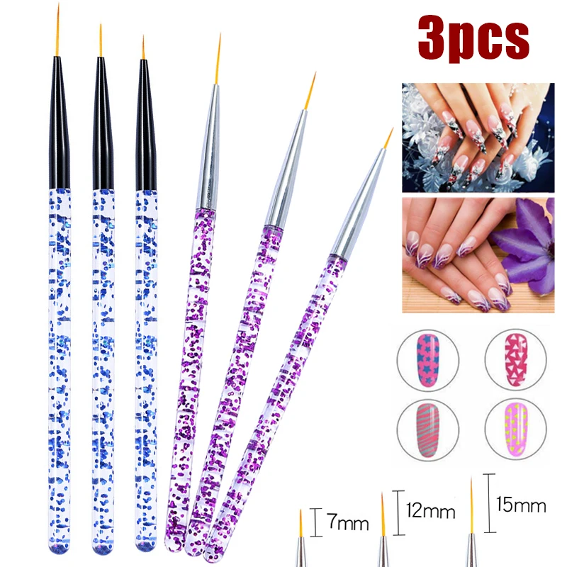 3pcs 13.1cm/13.6cm/14cm Acrylic Drawing Painting Striping Pen Brush Nail Art UV Gel Design DIY Set Acrylic Nail Pens