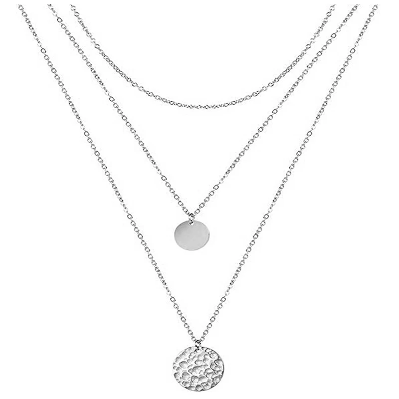 geometric silver Многослойное геометрическое регулируемое многослойное ожерелье с бусинами, цепочка в форме полумесяца, подвеска в виде лотоса, металлическое колье с блестками, Женские Ювелирные изделия - Окраска металла: geometric silver