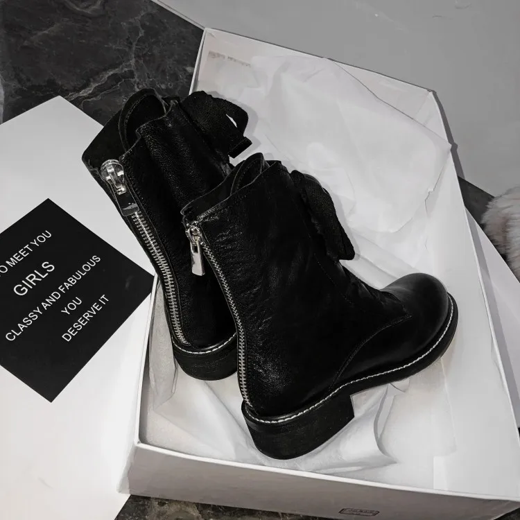 Prova Perfetto Brand Design Women Boots Genuine Leather Short Boots Women Leisure Fashion Runway Show Women Shoes Winter Boots