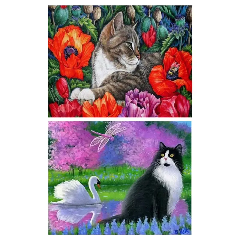 

5D Round Shaped Painting by Number Kits, Part Drill Embroidery Cross Stitch Pictures for Christmas Home Deco30x25cm(Cat)