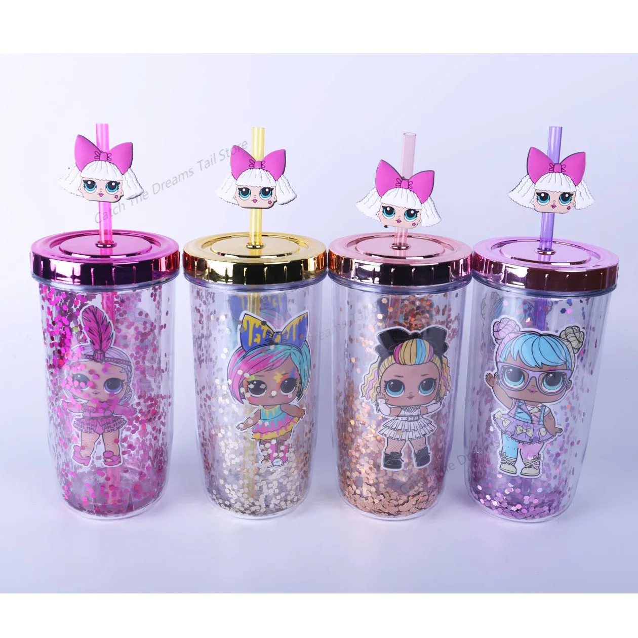 300-400ml LOL Surprise Doll Mug Sequin Solid Color Double Plastic Water Cup Cartoon Girl Pattern Kettle Cute Bottle |