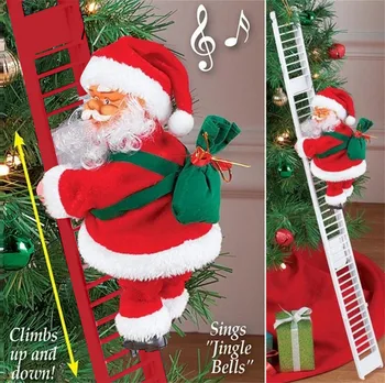 

2xMusic Christmas Santa Claus Toys Electric Climb Ladder Christmas Tree Hanging Ornament Party Decoration For Kids New Year Toys