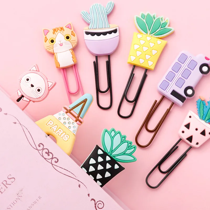 

3pcs Cartoon paper clip holder Metal Bookmark for Photos Notes Letter memo pads stationery children office school supplies