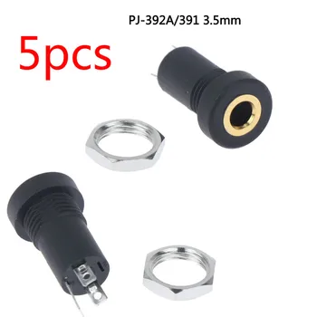 

5pcs PJ-392A 3.5MM Audio Jack Socket 3 Pole Black Stereo Solder Panel Mount Gold With Nuts