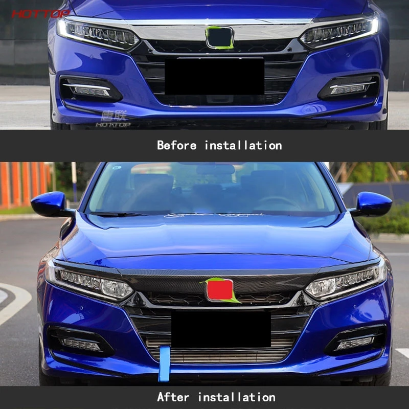 ABS Carbon Fiber Texture Black Front Face Middle Hood Engine Lid Decorative Cover Trim for Honda Accord 10th
