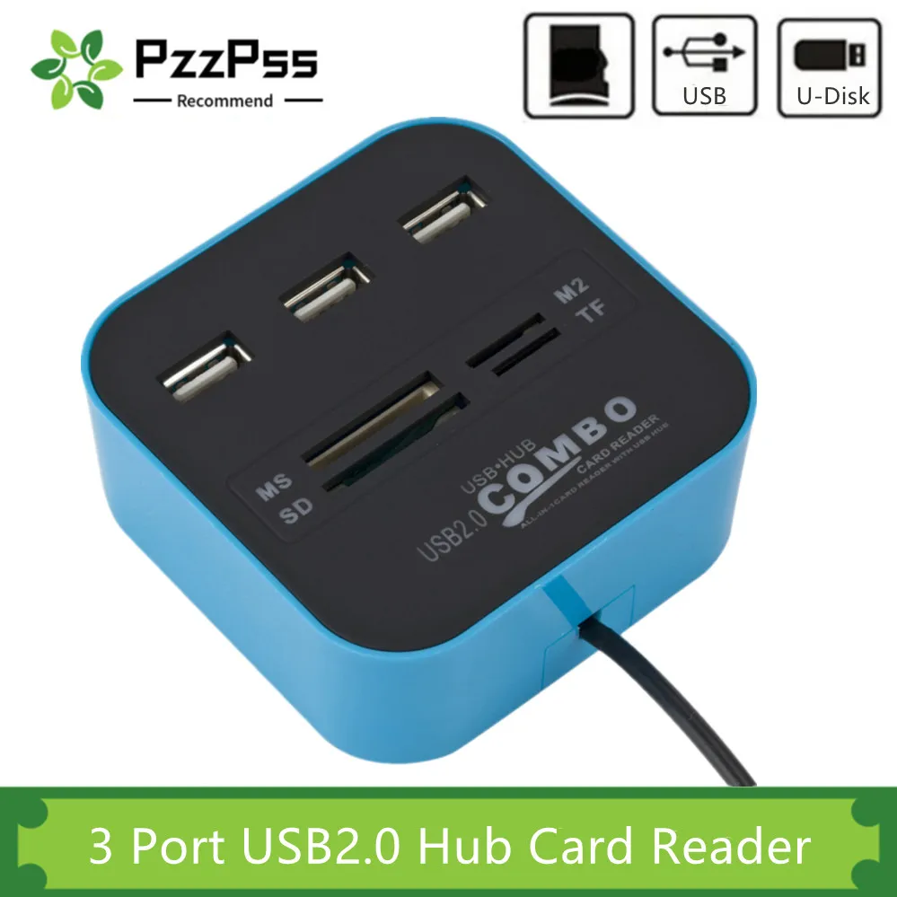 

PzzPss 3 Ports USB2.0 Hub Combo USB Micro Card Reader SD/TF USB Splitter Hub Combo All In One For Laptop Computer Accessories