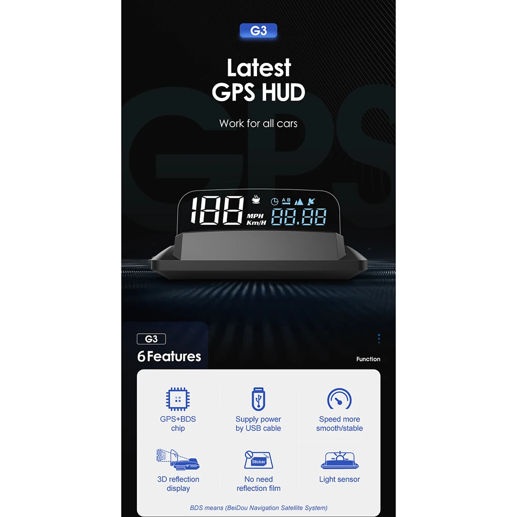 Digital 5in Car Head UP Display GPS Speedometer HUD Display No Double Image Digital 5in Car Head UP Display GPS Speedometer HUD Display No Double Image