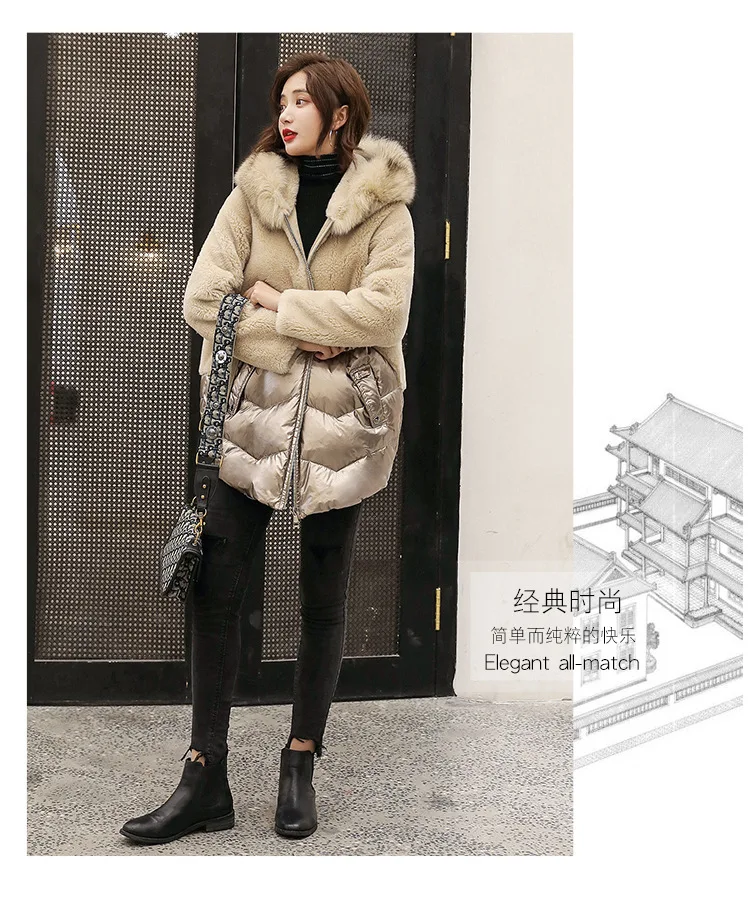 Fox Fur Collar ke li rong Joint down Jacket Coat Thick Warm Winter New Style Fashion Wool Overcoat