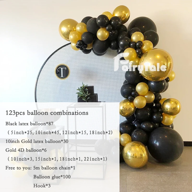Graduation Decorations Black Gold Latex Balloons Garland 4d Balloon Arch 123pcs Gold Globos Birthday Baby Shower Party Supplies Ballons Accessories Aliexpress