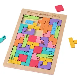 Tetris красочные деревянные пазлы для детей, развивающие игры для детей, животные, деревянные игрушки Монтессори, русский 2019