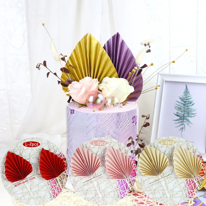 2 шт./лот бумажный веер топпер для торта золотой пальмовый лист день рождения