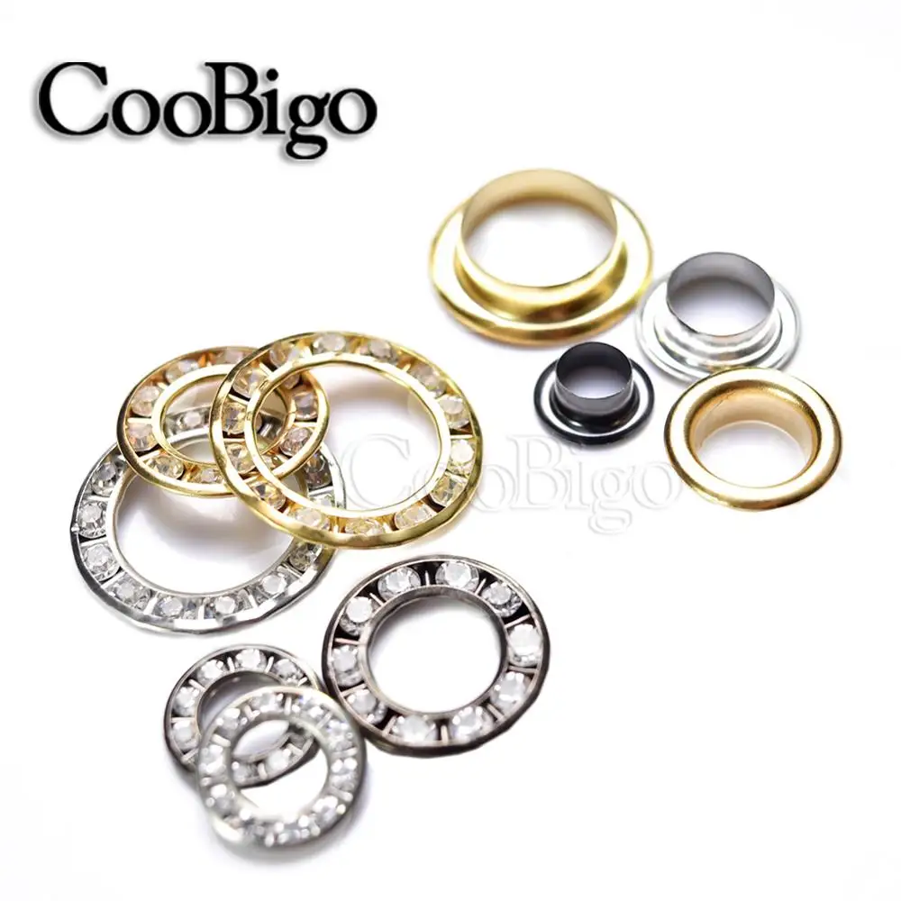 With Rhinestone Diamonds Grommets Metal Eyelets for Leathercraft Clothes Shoes Cap Tag Belt Bag DIY Accessories Dia.6~14mm 50set eyelet grommet ring kit,eyelet grommet ring,grommet eyelet kit,screw back eyelets,metal eyelet buttons