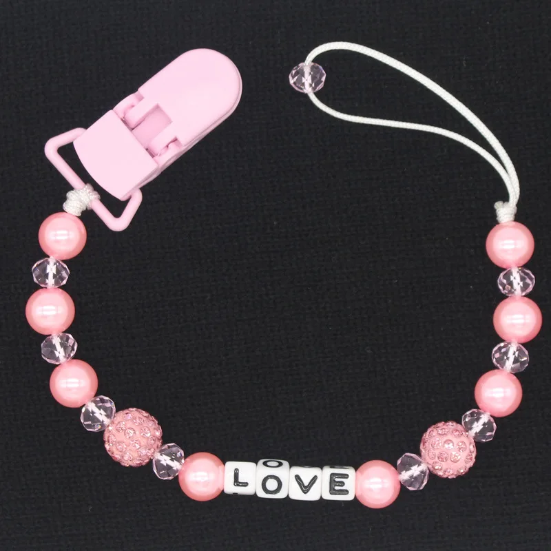 

Baby Pacifier Clips Crystal Pearl Baby Pacifier Chain Anti-dropping Anti-lost Chain Infant Kids LOVE Letters Pacifier Chain