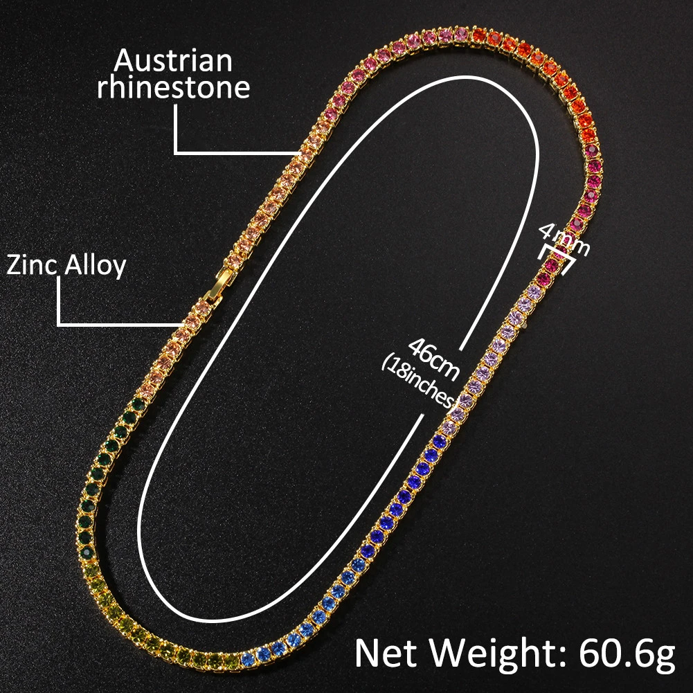 UWIN, со льдом, разноцветные стразы, теннисная цепочка, Радужное ожерелье в стиле хип-хоп, модные мужские и женские ювелирные изделия, Прямая поставка