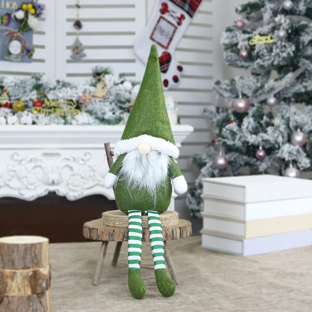 Green Christmas Long Legged Swedish Santa Gnome Plush Doll Ornament Handmade Elf Toys Holiday Home Party Decor Kids Gift#25 - Цвет: Green