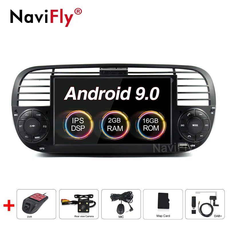 NaviFly ips экран DSP 2 din android 9,0 автомобильный multimidia gps навигатор для FIAT 500 аудио радио авто стерео аудио автомобиля - Цвет: black