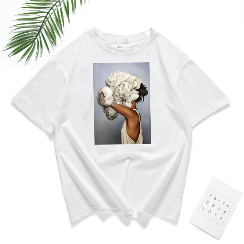 

New Aesthetics Tshirt Women Sexy Flowers Print Short Sleeve Tops & Tees Black and White Fashion Casual Female T Shirt