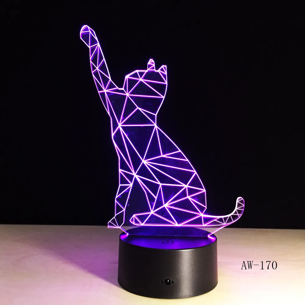 3D кошка животное ночные светильники оптическая визуализация иллюзия Лампа DS платформа 7 цветов изменить сенсорный выключатель стол La AW-169